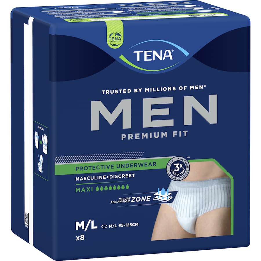 Tena Men Discreet Protection Mens Continence Pants Level 4 Protection 8pack