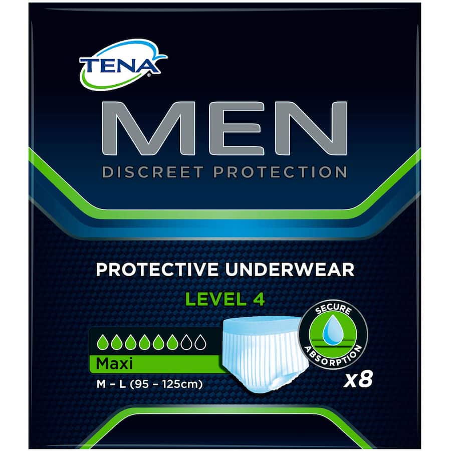Tena Men Discreet Protection Mens Continence Pants Level 4 Protection 8pack