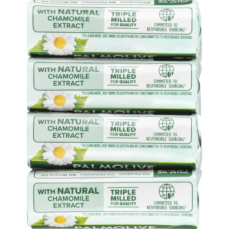 Palmolive Naturals Bar Soap with chamomile, featuring 98% natural ingredients for a gentle, soothing cleanse.