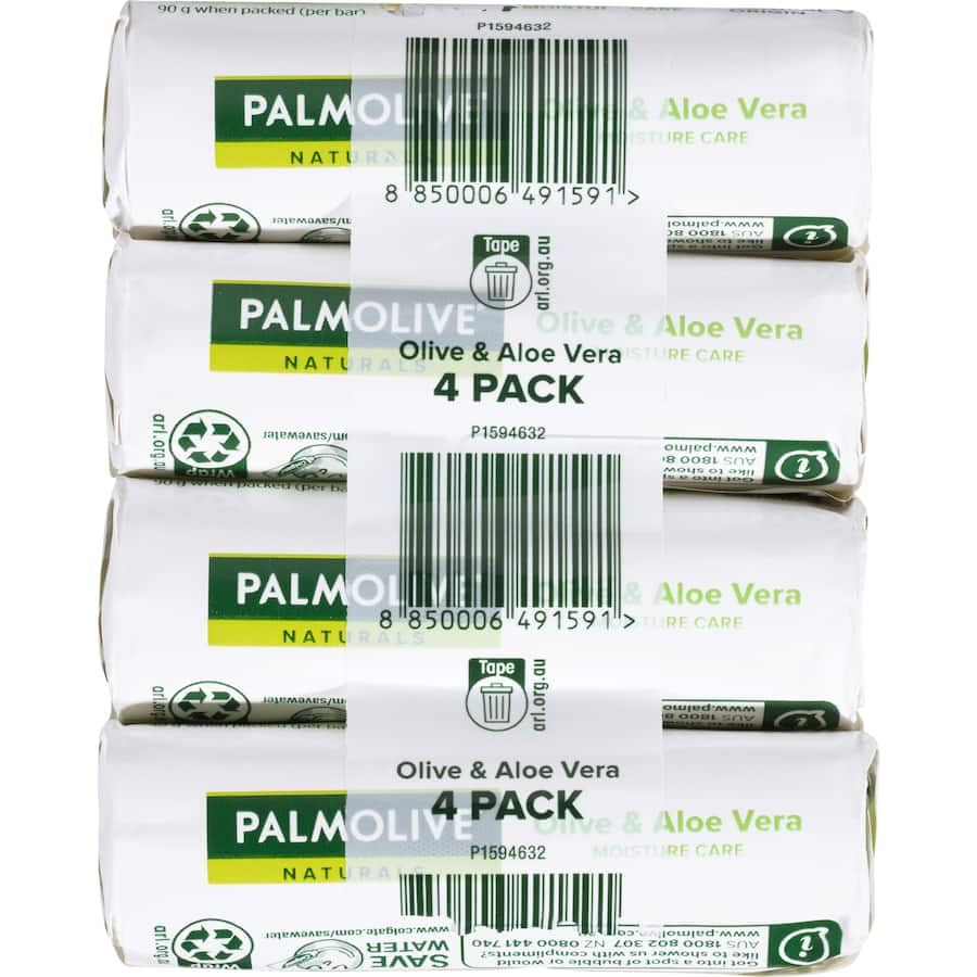 Palmolive Naturals Bar Soap with Olive & Aloe Vera, a gentle, triple-milled soap for soft, hydrated skin, free from harsh chemicals.