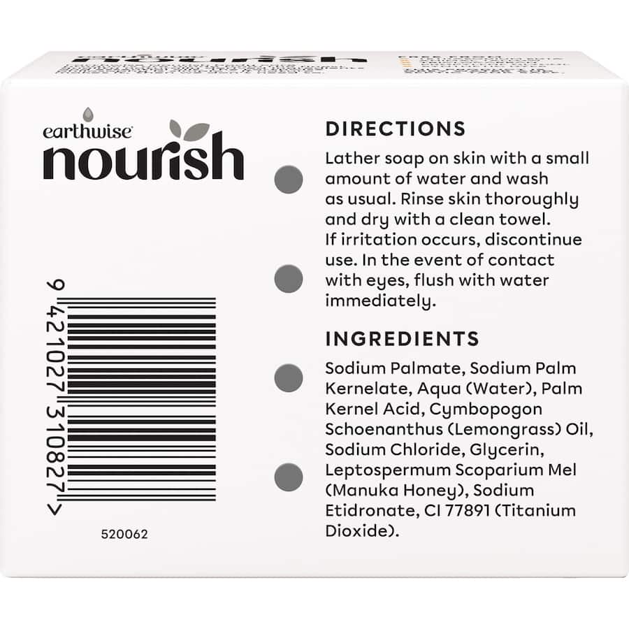 Earthwise Nourish Soap Lemongrass & Manuka Honey 90g bars 3pack
