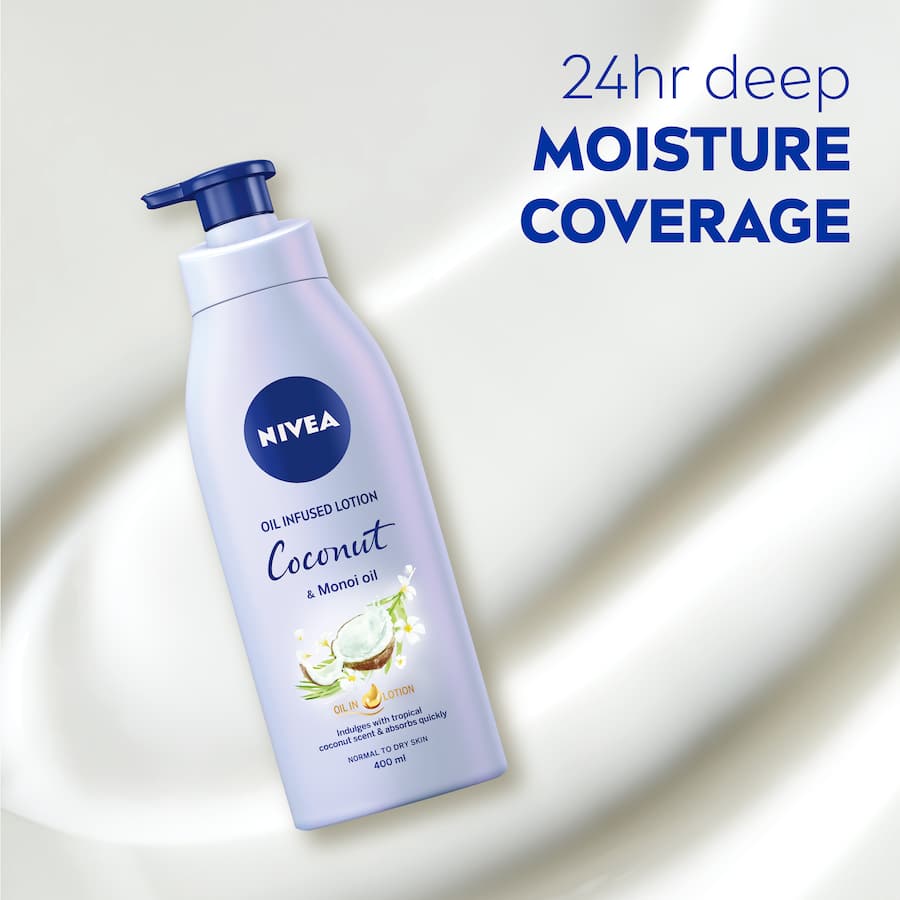 Nivea Body Lotion with Coconut & Monoi Oil offers 24-hour hydration, leaving skin silky smooth with a tropical scent.