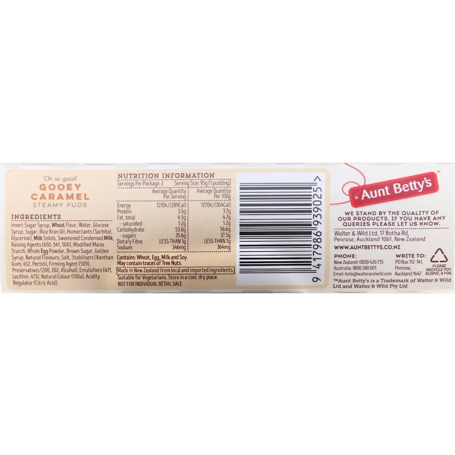Aunt Bettys Steamed Pudding Gooey Caramel 190g 95g pottles 2pack
