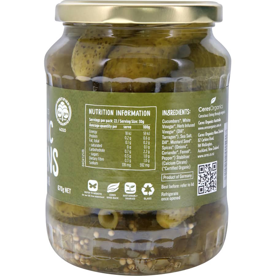 Ceres Organics Gherkins  670g