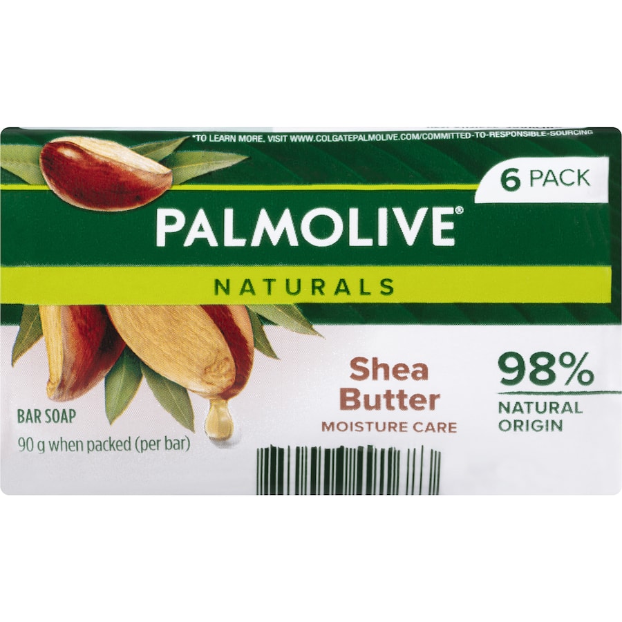 Palmolive Naturals Bar Soap Shea Butter Value Pack, enriched with 100% natural shea butter for soft, moisturized skin.