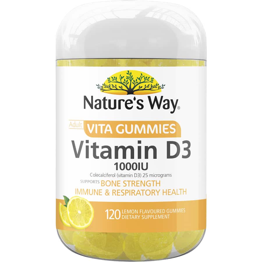 Nature's Way Adult Vita Gummies Vitamin D3 with 1000 IU for immune support and strong bones in a tasty gummy form.