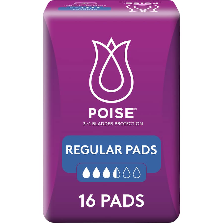 Poise Women's Continence Pads Regular provide discreet protection with a soft cover and 4-layer absorbent design for LBL management.