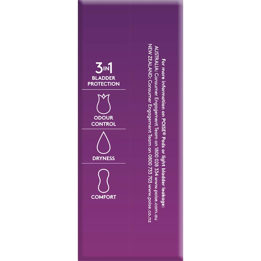 Poise Women's Continence Pads Regular offer discreet, absorbent protection for light bladder leakage, featuring a soft, breathable cover.