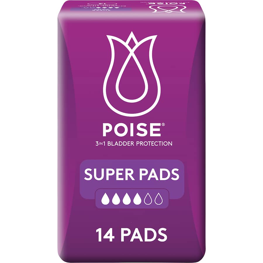 Poise Women's Continence Pads Super provide discreet, absorbent protection for light bladder leakage with a comfortable, hourglass design.
