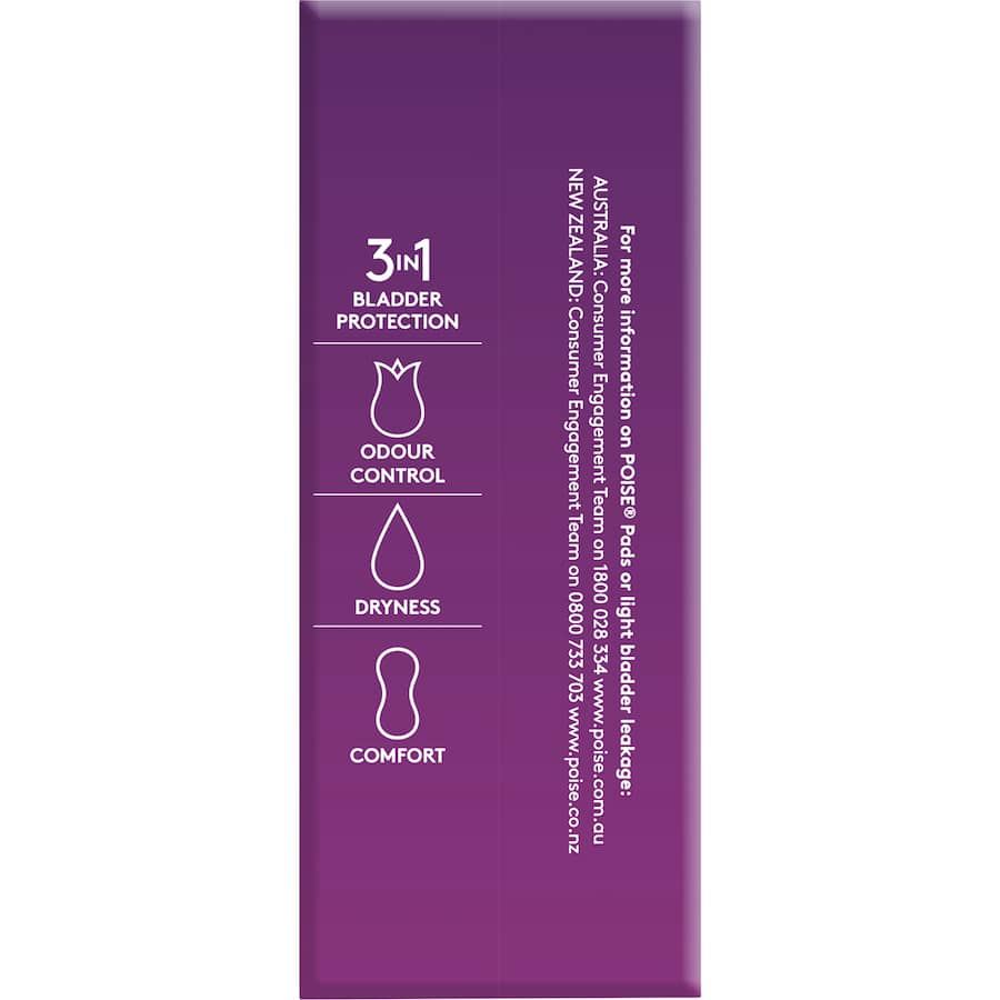 Poise Women's Continence Pads Super provide discreet, ultra-absorbent protection for light bladder leakage, featuring a soft, hourglass design.