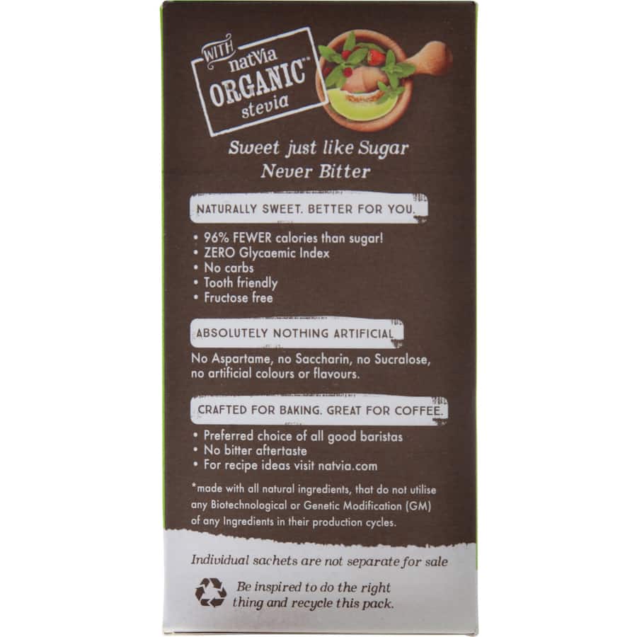 Natvia Sugar Substitute Stevia White Sweetener Sachets 40 x 2g