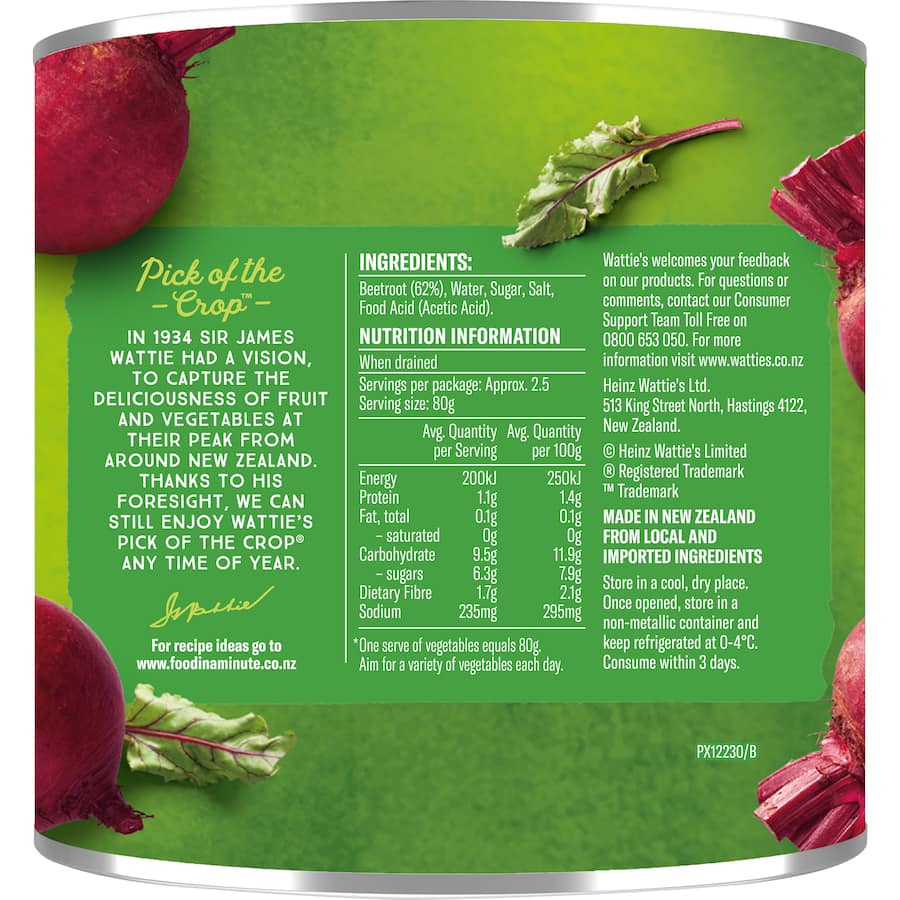 Watties Beetroot Sliced Can 450g