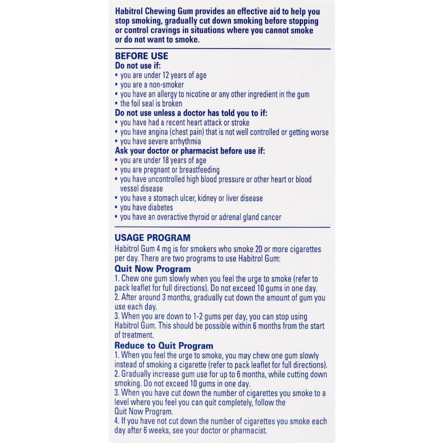 Habitrol Quit Smoking Product Mint Flavour Gum 4mg 96 peLLets