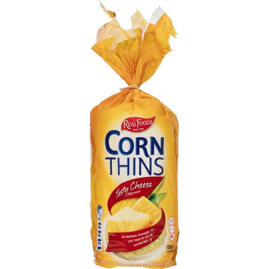 Real Foods Corn Thins Corn Cakes Tasty Cheese 125g