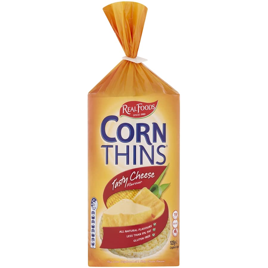 Real Foods Corn Thins Corn Cakes Tasty Cheese 125g