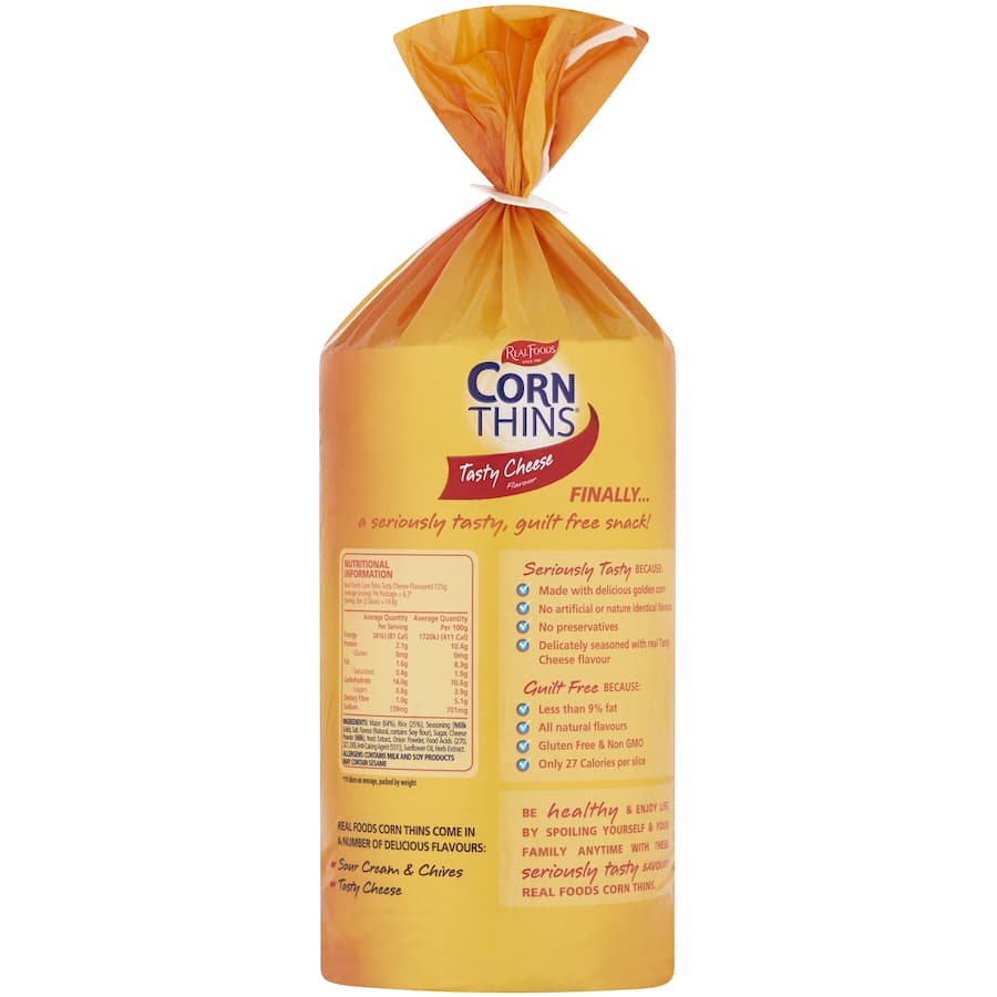 Real Foods Corn Thins Corn Cakes Tasty Cheese 125g