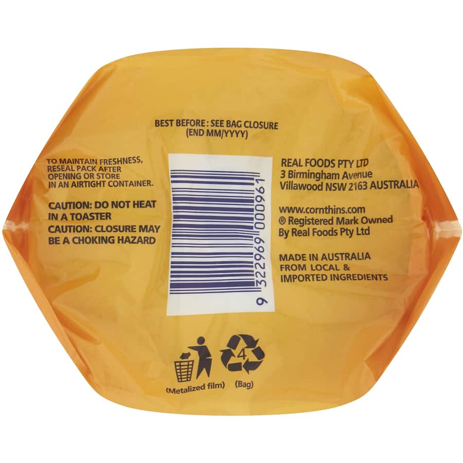 Real Foods Corn Thins Corn Cakes Tasty Cheese 125g