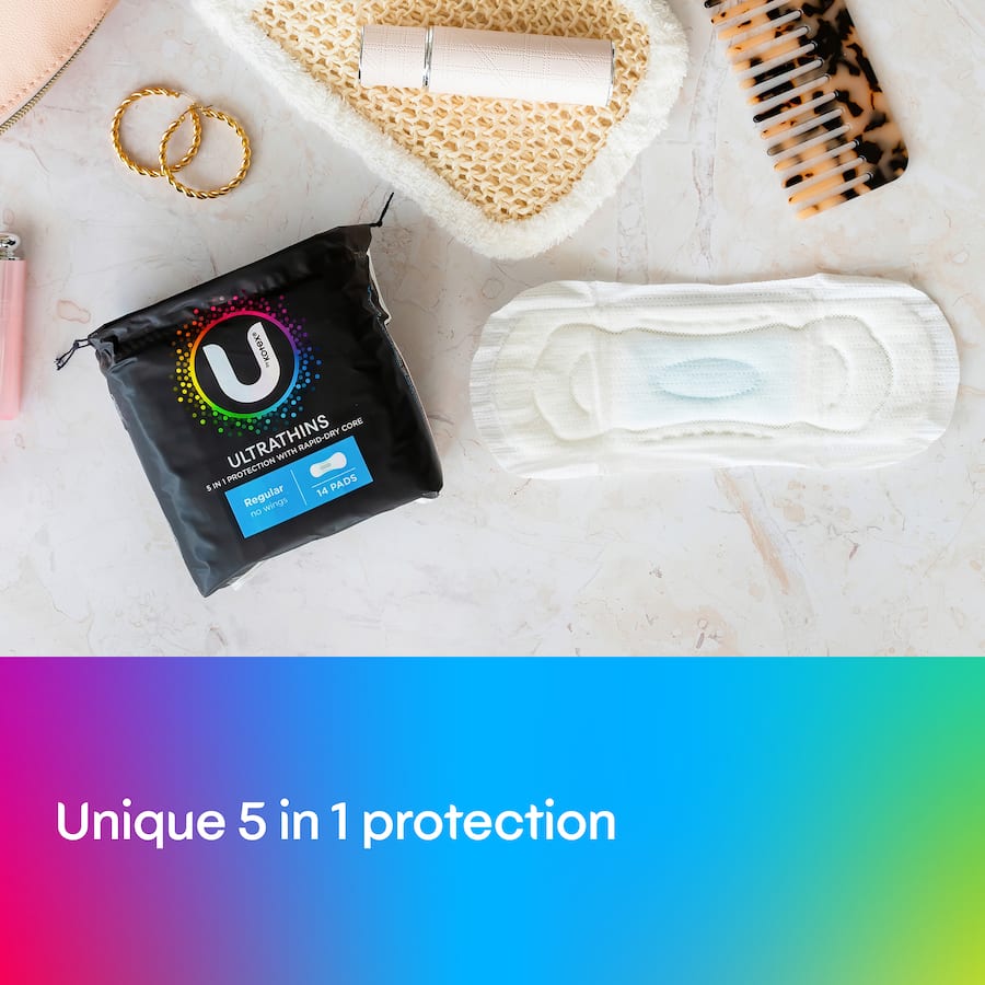 U By Kotex Ultra Thin Pads No Wings offer discreet, comfortable period protection with rapid-dry core and flexible design.