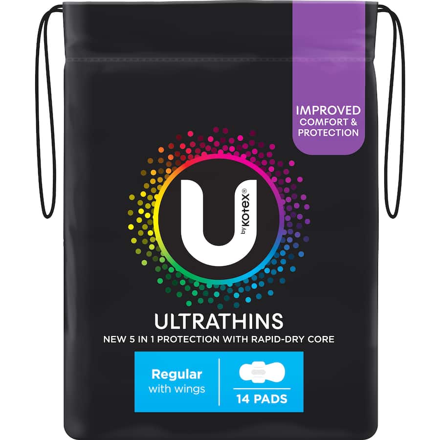 U by Kotex Ultra Thin Pads Regular offer discreet, rapid-dry protection with secure wings and a flexible, ultra-thin design.