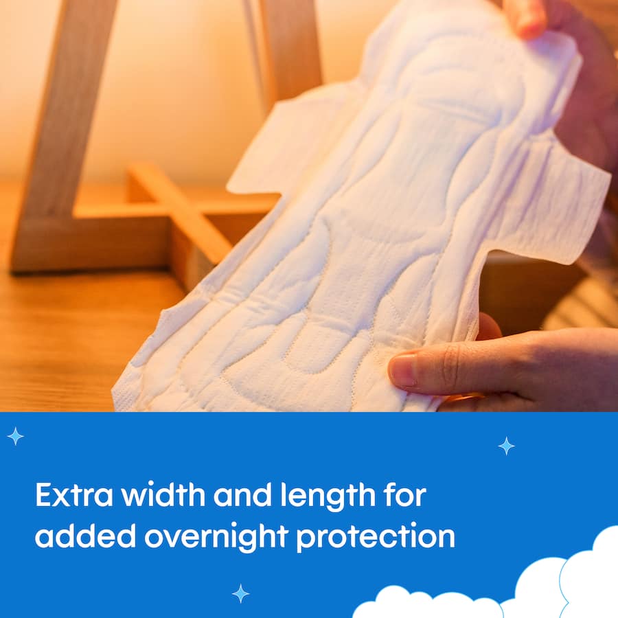 U By Kotex Ultra Thins Overnight Pads with Wings for ultimate comfort and leak protection during heavy flow nights.
