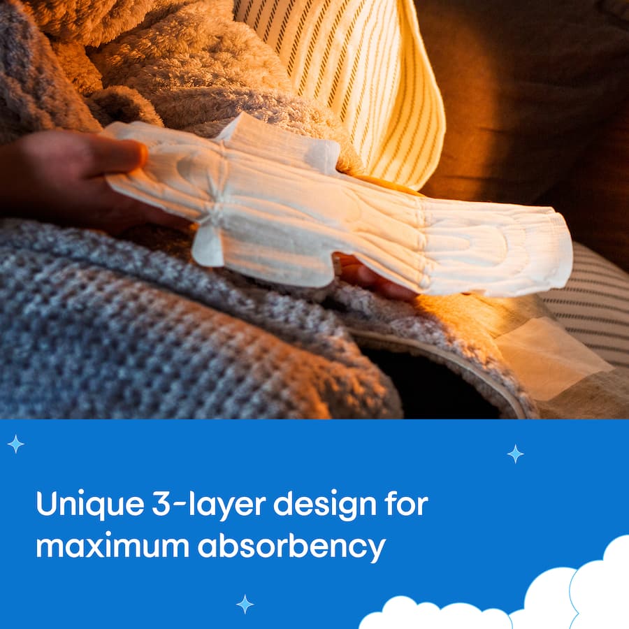 U By Kotex Ultra Thins Overnight Pads with Wings, designed for heavy flow, offering comfort, absorbency, and leak protection.