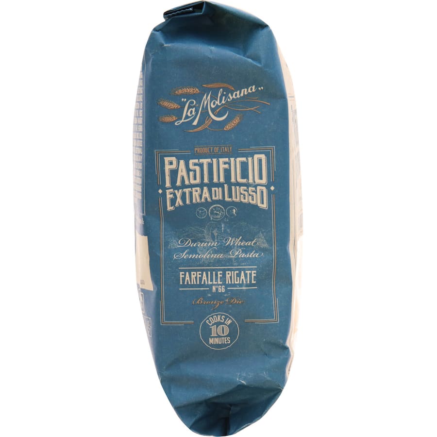 La Molisana Pasta Farfalle in a 500g package, premium butterfly-shaped pasta made from durum wheat for exquisite culinary dishes.