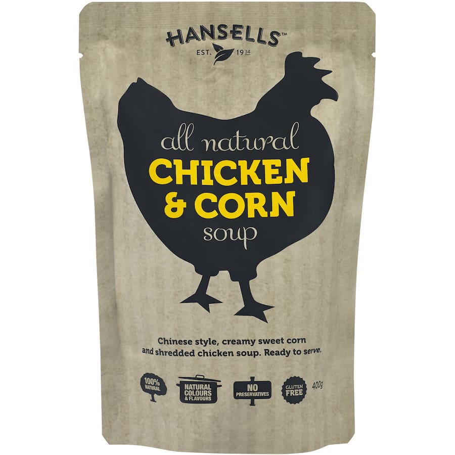 Hansells All Natural Soup Chicken & Corn Pouch 400g