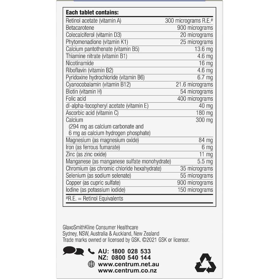 Centrum Men Daily Multivitamins for energy, muscle health, immunity, and heart support, enriched with essential vitamins and minerals.