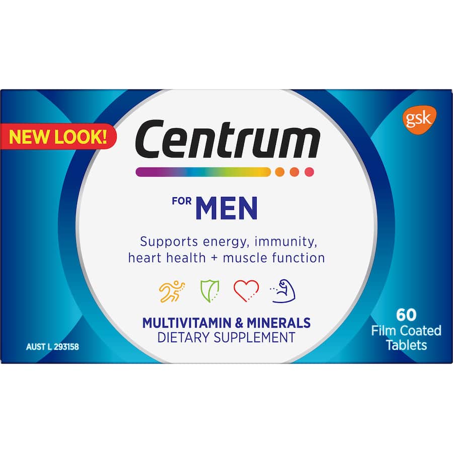 Centrum Men Daily Multivitamins: Essential vitamins for muscle health, energy, immunity, and heart support tailored for men.