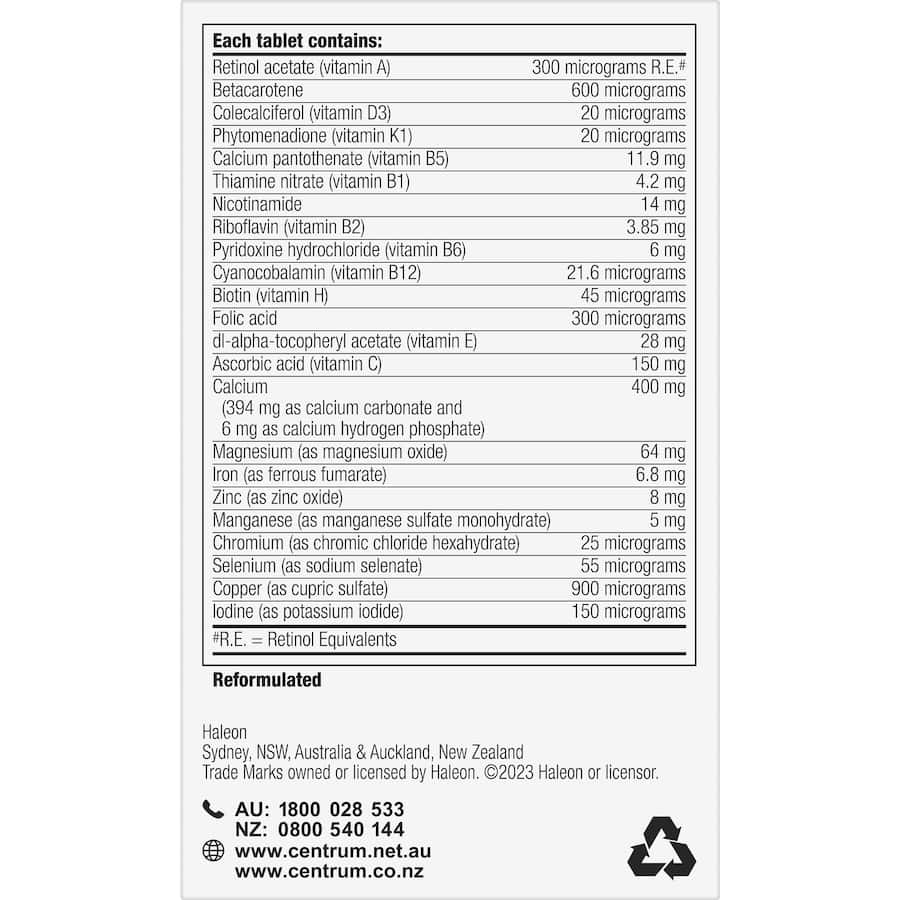 Centrum Women Daily Multivitamin: tailored nutrients for women's health, supporting bones, energy, skin, hair, and immunity.