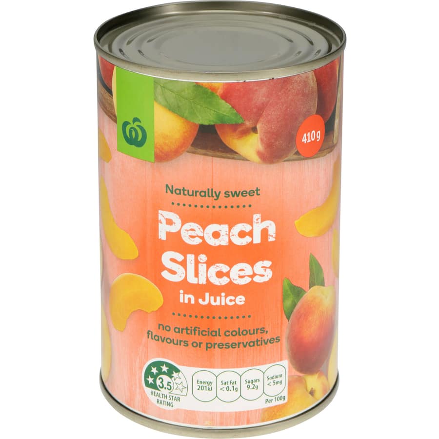 Woolworths Peaches Slices In Juice Can 410g