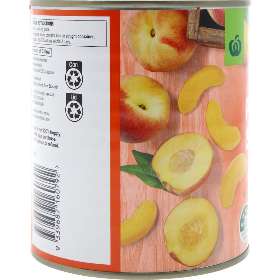 Woolworths Peaches Slices In Juice Can 820g