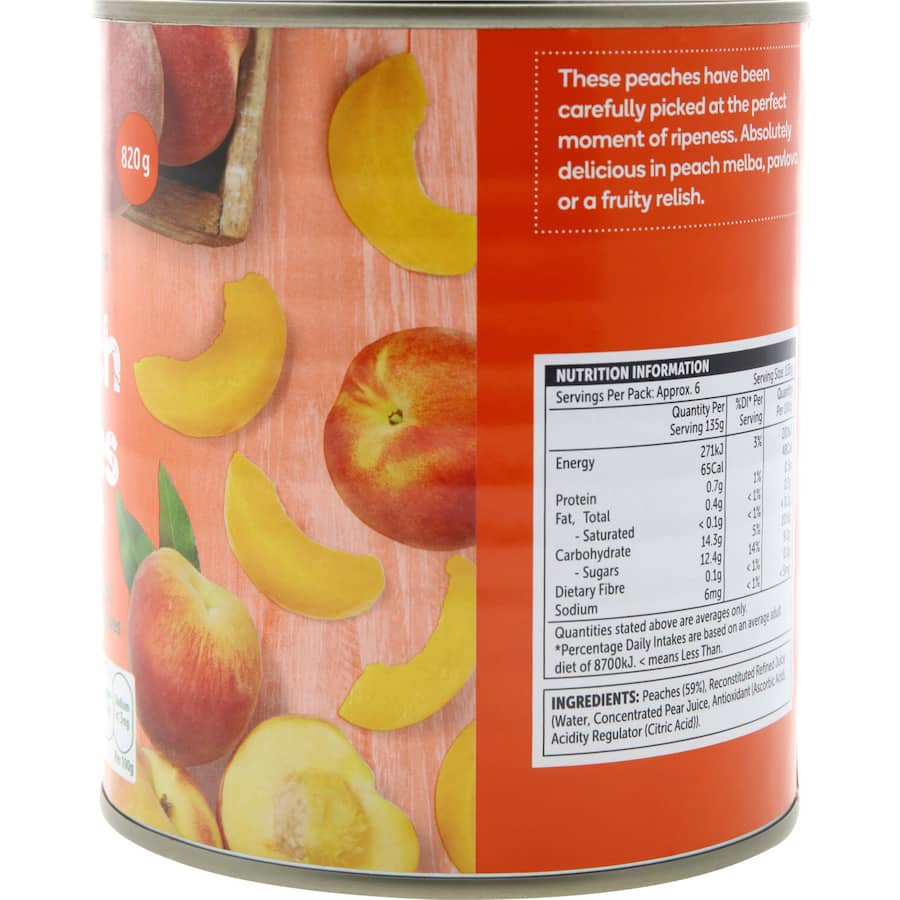 Woolworths Peaches Slices In Juice Can 820g