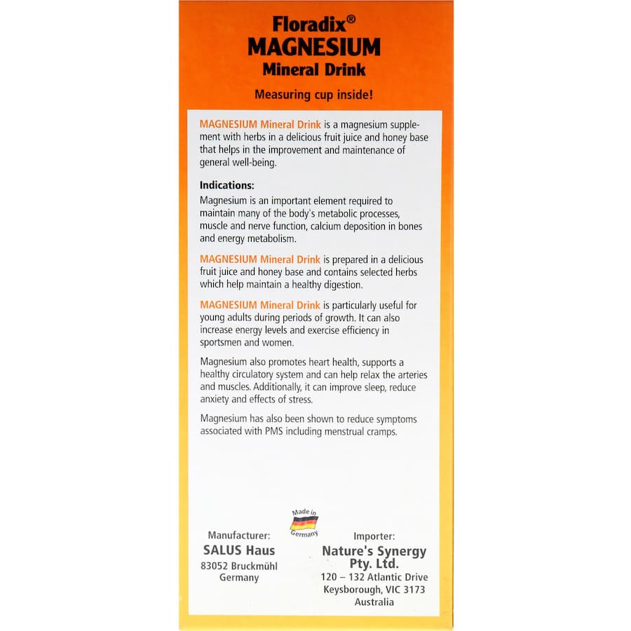 Floradix Magnesium Gluten Free Mineral Drink 250mL
