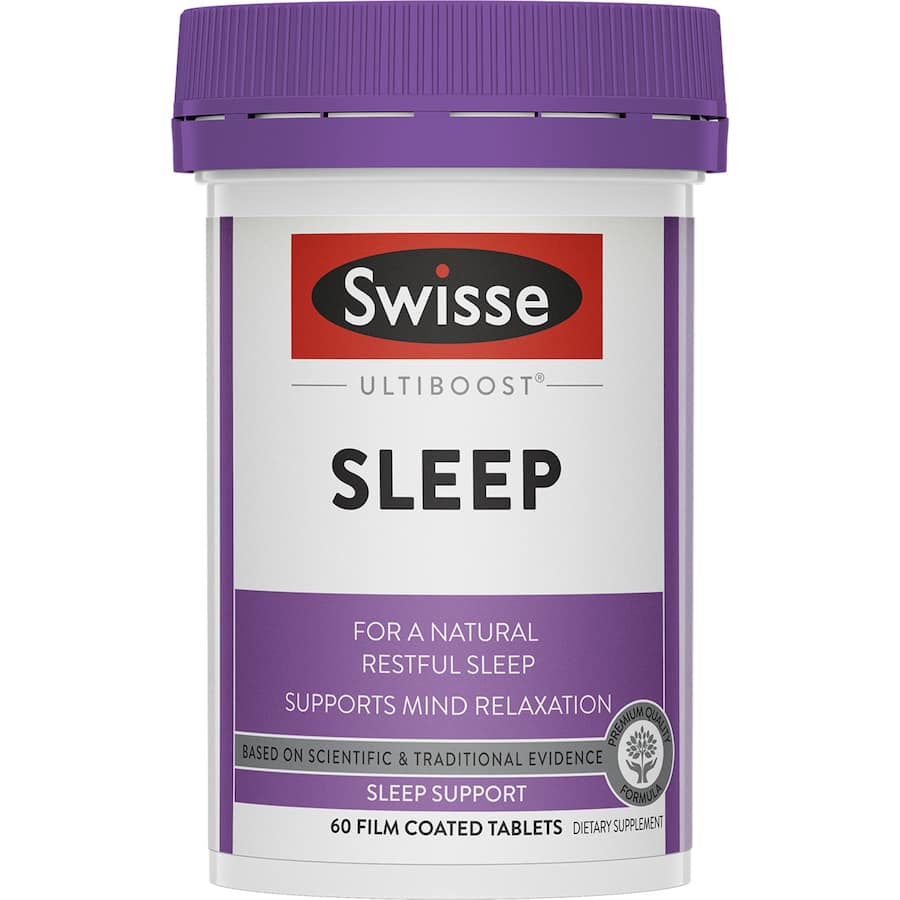 Swisse Ultiboost Sleep Assistance: premium sleep aid with magnesium and valerian for natural, restful sleep support.