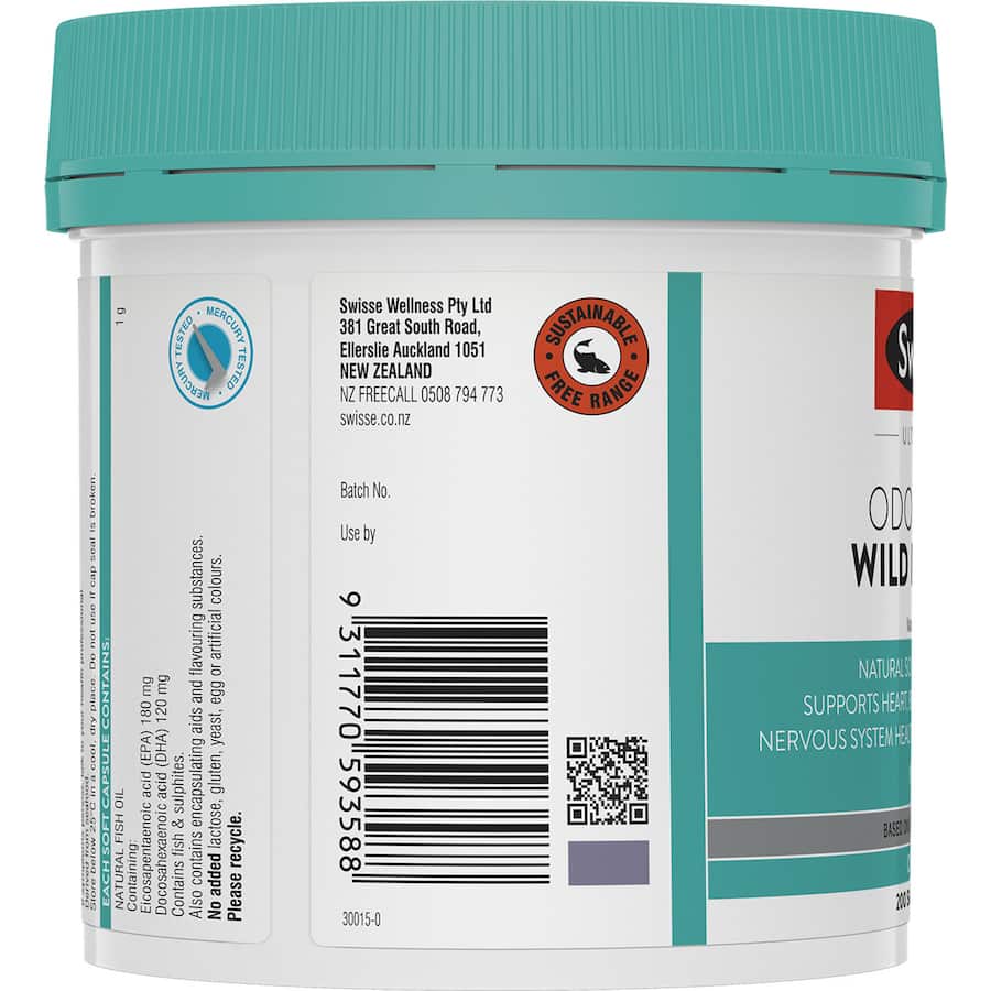 Swisse Ultiboost Fish Oil Wild Odourless, a high-strength omega-3 supplement for heart, brain, and joint health.
