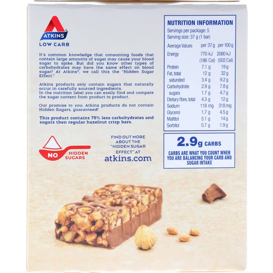Atkins Day Break Nutrition Bar Chocolate Hazelnut Crisp 185g 5pack
