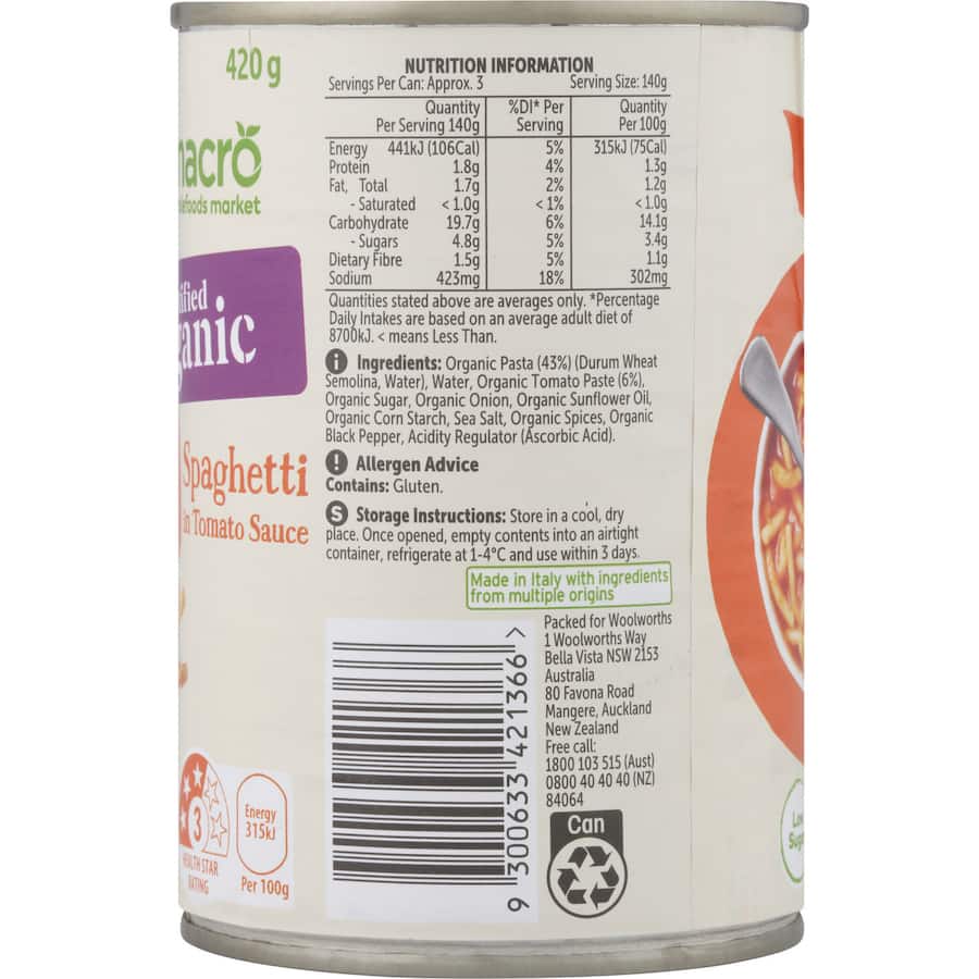 Macro Organic Spaghetti in Tomato Sauce, a healthy meal option made with premium organic ingredients and no additives.