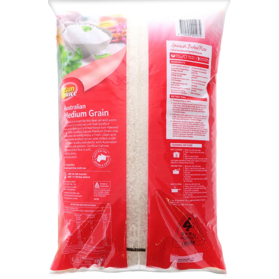 Sunrice White Rice Calrose Medium Grain 10kg