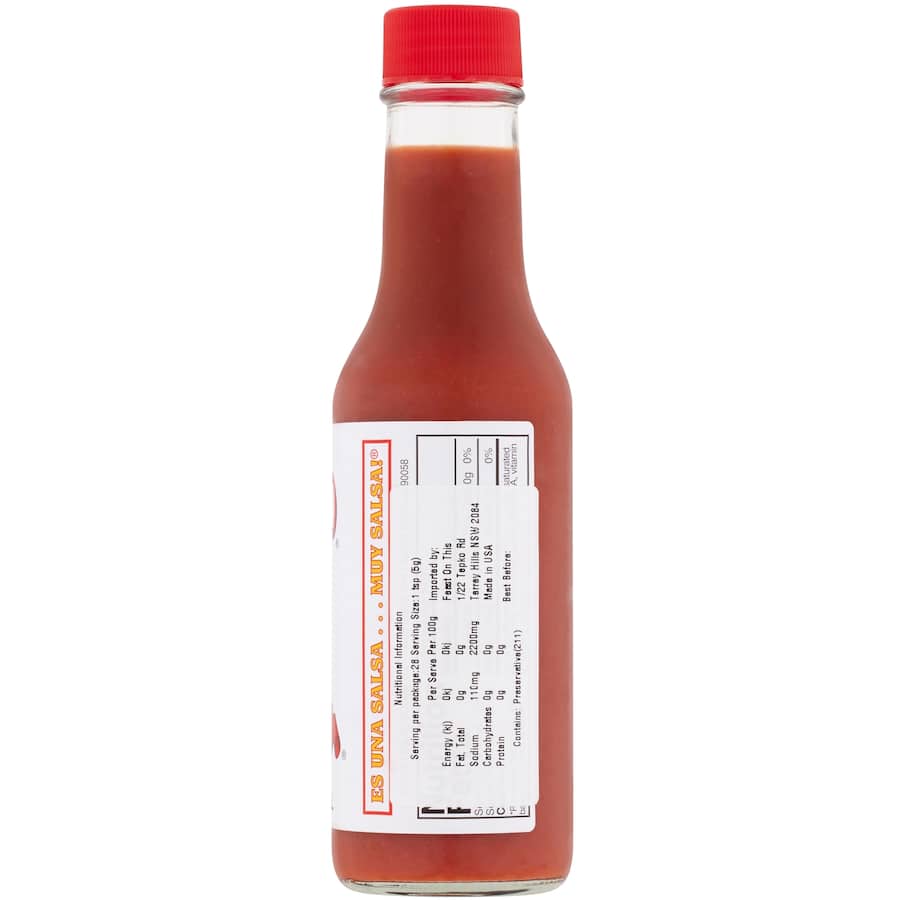 Tapatio Mexican Hot Sauce bottle, featuring a blend of red chili peppers and spices for authentic, versatile heat in dishes.