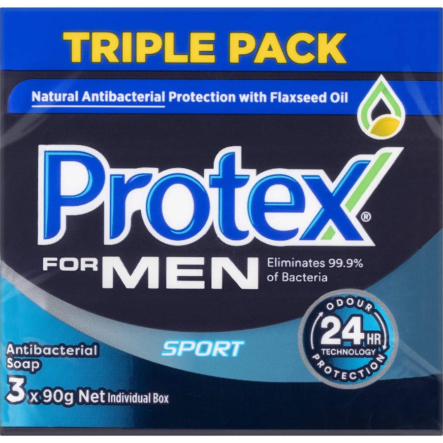 Protex Mens Antibacterial Bar Soap Sport Value Pack 90g bars 3pack