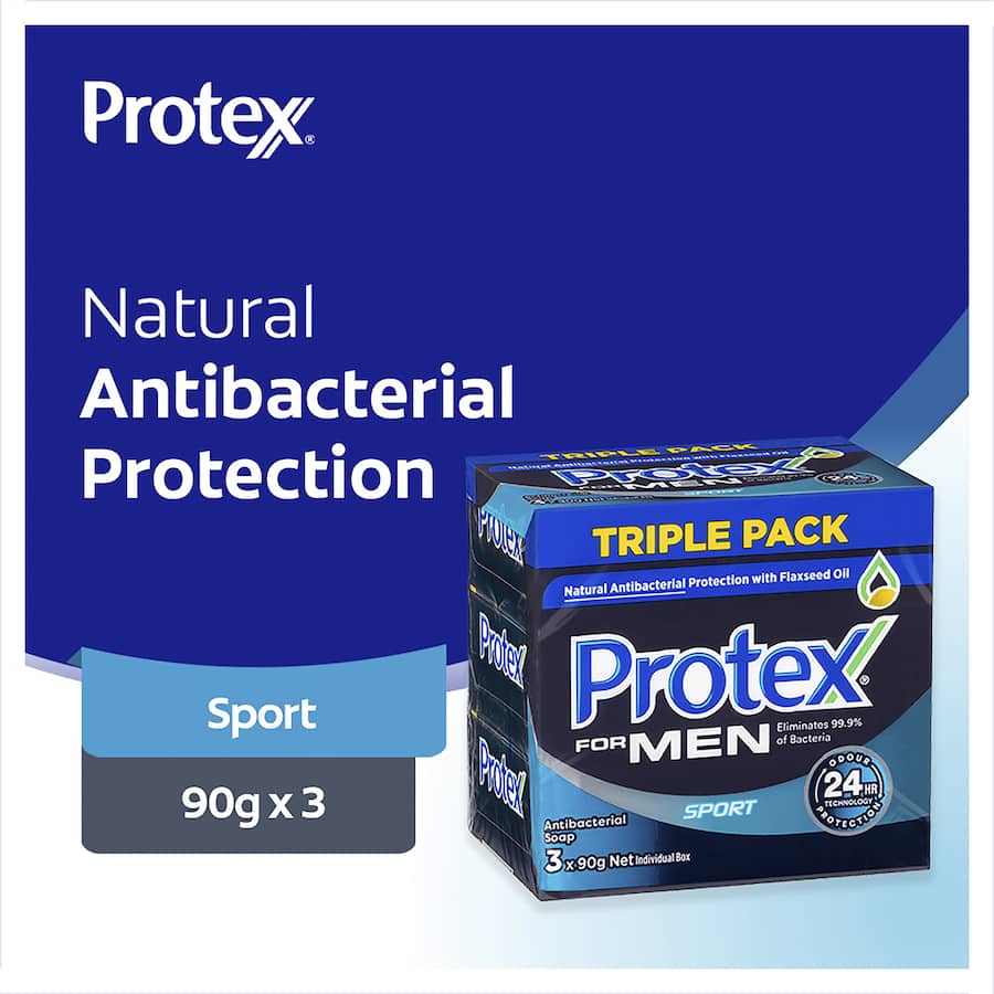 Protex Mens Antibacterial Bar Soap Sport Value Pack 90g bars 3pack