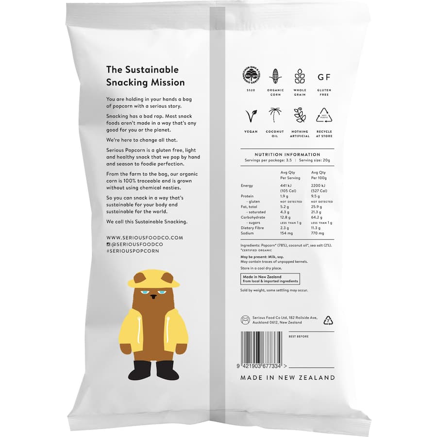 Hand-popped organic popcorn seasoned with sea salt for a guilt-free, healthy snacking experience.