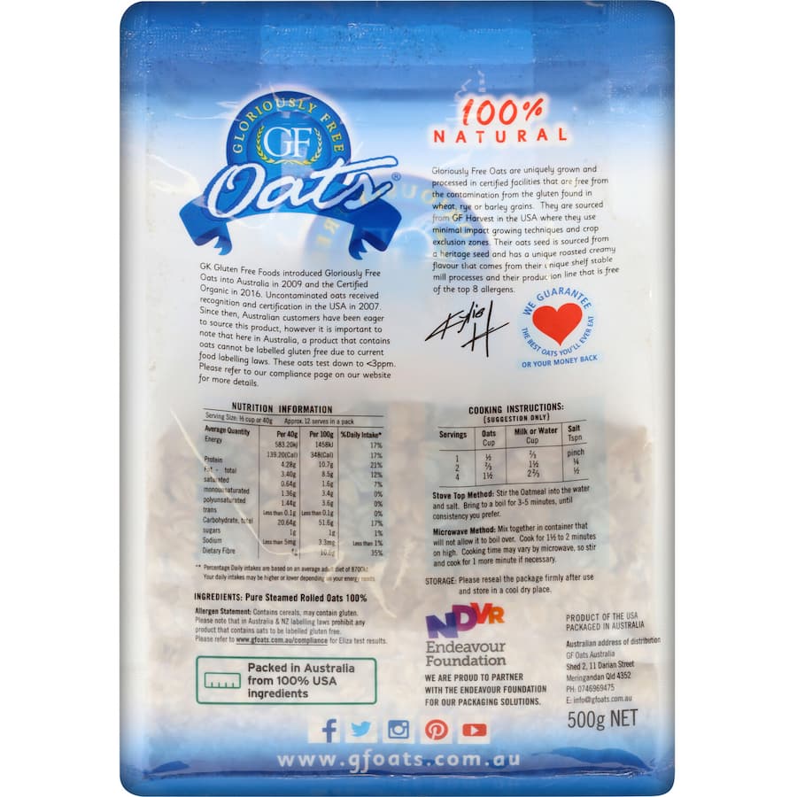 Glorious Free Rolled Oats Wheat Free 500g