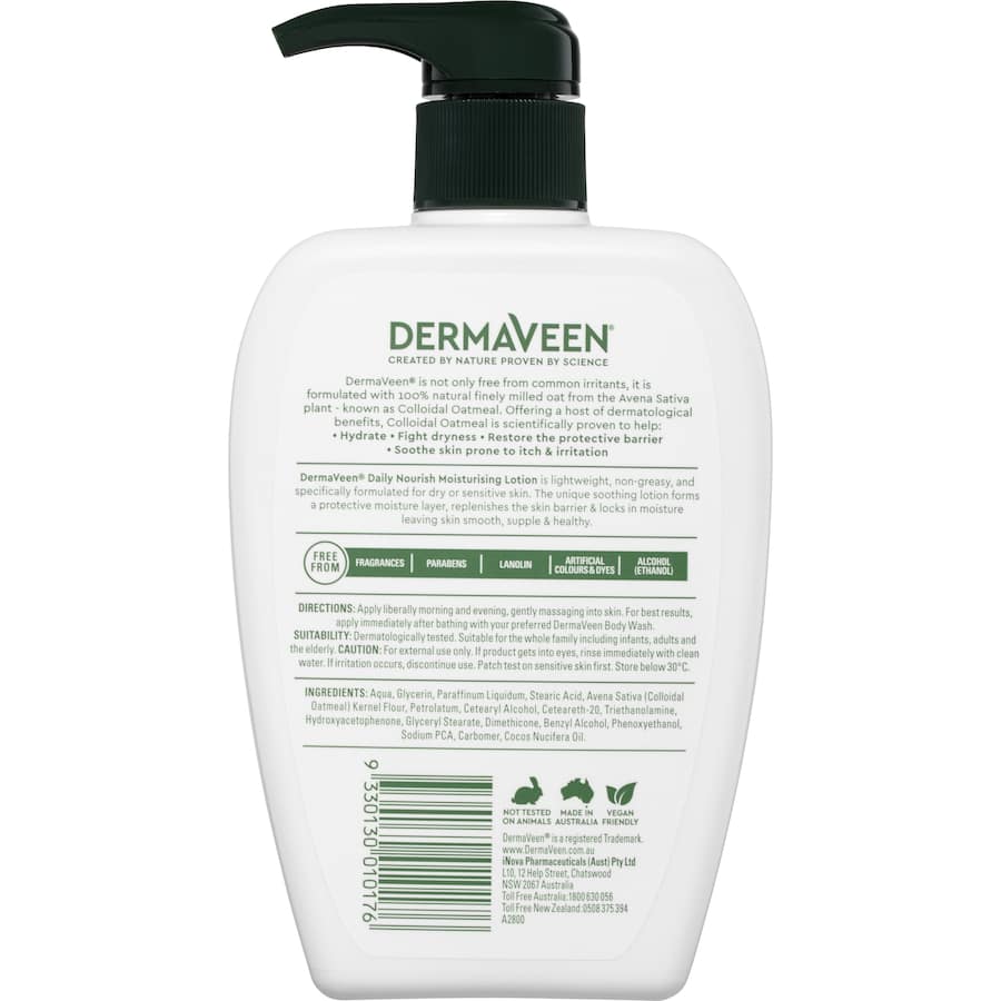 Dermaveen Moisturising Lotion: lightweight, non-greasy formula for hydrating and soothing dry, sensitive skin with natural oat extracts.