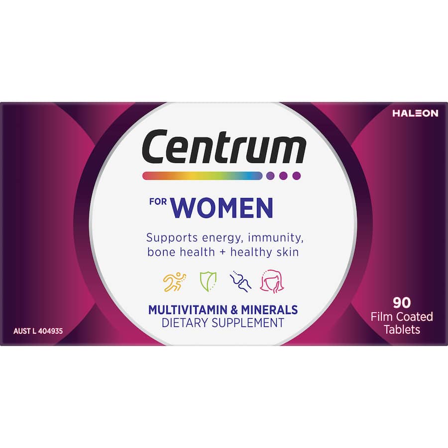 Centrum Women Daily Multivitamin: Supports bone health, radiant skin, and energy with essential vitamins and minerals for women.