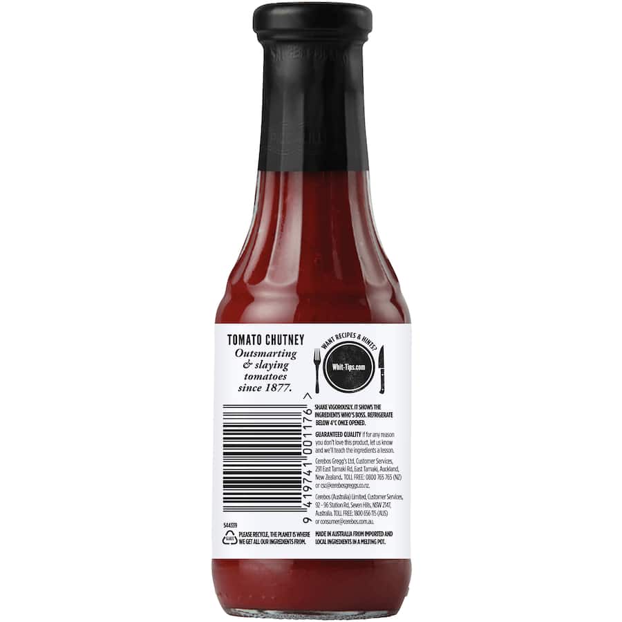 F. Whitlock & Sons Tomato Chutney Thick Sauce, a flavorful blend of tomatoes and apples for enhancing various dishes.