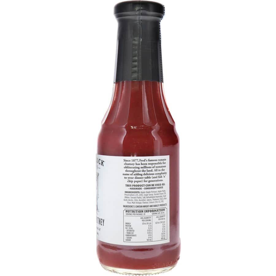 F. Whitlock & Sons Tomato Chutney Thick Sauce, a rich blend of tomatoes and apples, perfect for burgers, ribs, and more.