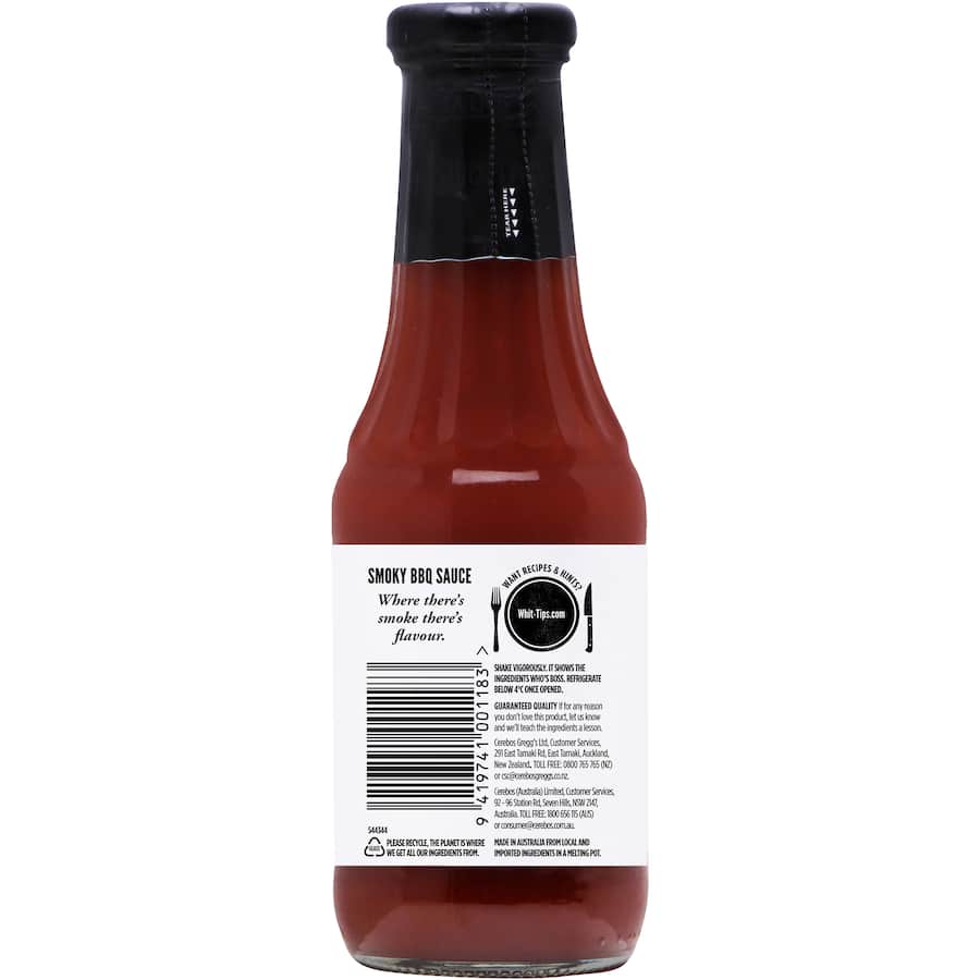 F. Whitlock & Sons Smoky BBQ Sauce, a rich blend for grilling steaks, ribs, and burgers with delicious smoky flavor.