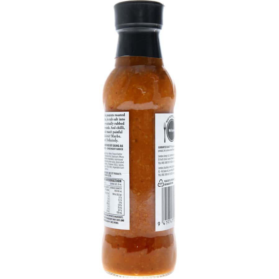 F. Whitlock & Sons Peanut Satay Chunky Sauce, a rich blend of peanuts, chili, and salt for dipping, marinating, or enhancing dishes.